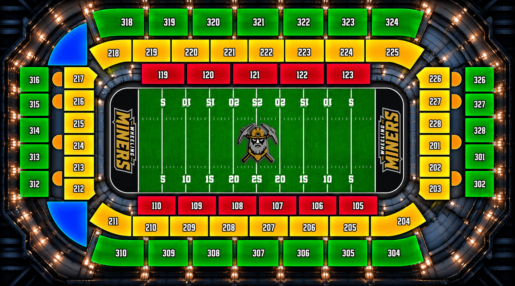 Wheeling Miners official numbered season ticket section chart